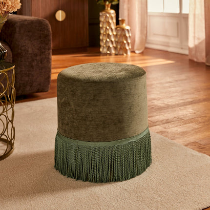 Atmosphera Alanya Velvet Poef - Ø38xH38cm - Groen