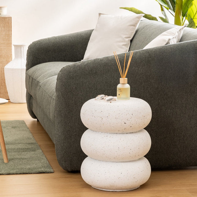 Atmosphera Stonento Totem Salontafel uit wit magnesium - Ø35xH43cm - Wit
