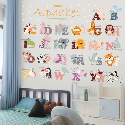 Wandsticker Engels Alfabet - Educatieve Letters voor Kinderkamer - 65x100 cm - Zelfklevende ABC Sticker voor Scholen en Kinderdagverblijven - Dieren woorden - Alfabet leren - Educatief