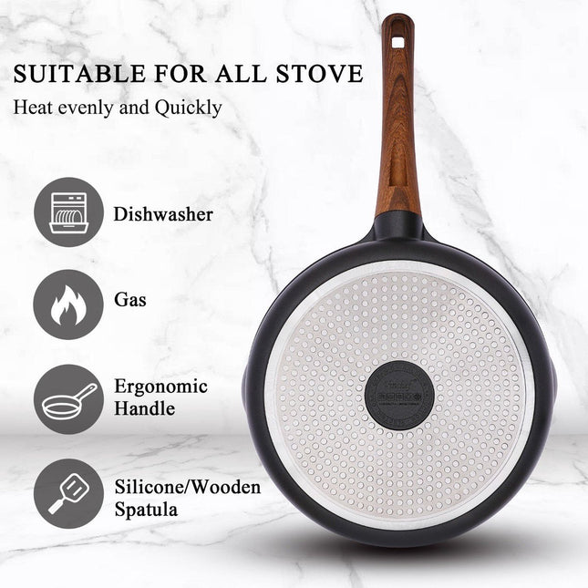 Hapjespan 28 cm - Zwart - Inductie - Krasbestendige Keramische Antiaanbaklaag - PFOA Vrij - met schenktuit