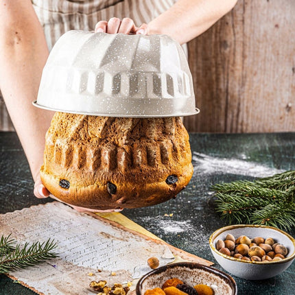 Kinghoff KH1993 Vorm voor Cake | 22 cm met Gat | Marble Anti-aanbaklaag | Gelijkmatig Bakken | Beige | Tulband vorm