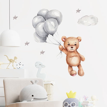 Sipo Wandsticker Beer met Ballonnen - Zelfklevende Muurdecoratie voor Kinderkamer - 67x50 cm - Kleurrijke Beer Wandsticker voor Babykamer en Peuterruimte