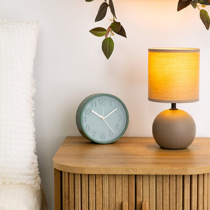 Taupe Keramische Ball Tafellamp | E14 Nachtlamp | Stoffen Kap | Ø13 x H25 cm | Bureaulamp | Ceramic Ball Lamp