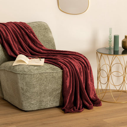 Atmosphera Plaid effen flanel fleece deken - 180x230 cm - Bordeaux