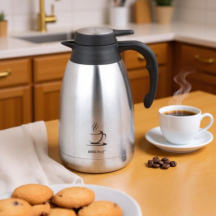 KINGHOFF Geïsoleerde Koffiekan - RVS Thermoskan 2 Liter - Dubbelwandig - Zwart Handvat - KH-1994 - Thermoscan - Theekan