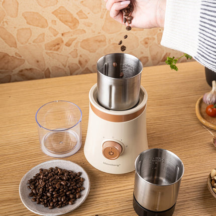 KLAUSBERG KB-7993 Elektrische 2-in-1 Koffie- en Kruidenmolen – 200W – RVS Bekers – Droog & Nat Malen – 3 Snelheden – 80g Capaciteit – beige/Koper