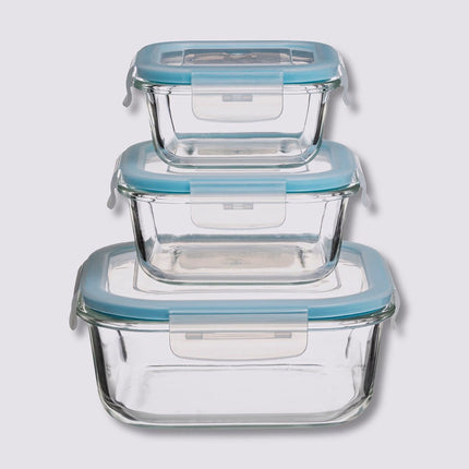 5Five Vershoudbakjes met deksel - glas - set 3x stuks - 330/530/1180 ml - luchtdicht - met clips
