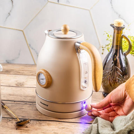 Klausberg KB-9006 Waterkoker 1.7 Liter Retro Design - Analoge Thermometer - 2200W - Ronddraaiende Basis 360° - Roestvrijstaal 304