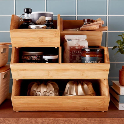 5Five Stapelbare opbergmand 1 vaks organizer - L18 x B31 x H12 cm - bamboe hout - lichtbruin