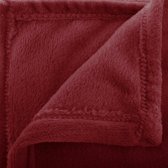 Atmosphera Plaid effen flanel fleece deken - 180x230 cm - Bordeaux