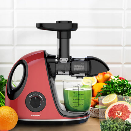 Klausberg Slow Juicer KB-7865 met pulpreservoir – 150W | Stille Juicer voor Groente, Fruit & Kruiden – BPA-vrij – Kersenrood - 700ml