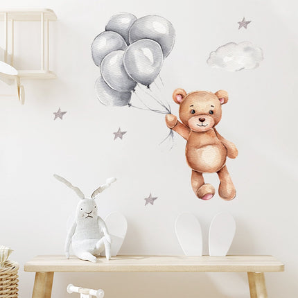 Sipo Wandsticker Beer met Ballonnen - Zelfklevende Muurdecoratie voor Kinderkamer - 67x50 cm - Kleurrijke Beer Wandsticker voor Babykamer en Peuterruimte