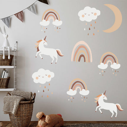Sipo Wandsticker Eenhoorns - Zelfklevende Muurdecoratie voor Kinderkamer - 86x54 cm - Kleurrijke Eenhoorn Sticker voor Meisjeskamer - Unicorn - Regenboog - Muurstickers