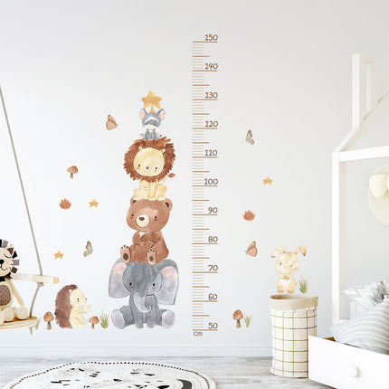 Wandsticker Dierenpiramide Meetlat - Educatieve Groeimeter voor Kinderkamer - 50 tot 250cm - Dieren Meetsticker voor Peuter- en Babykamer