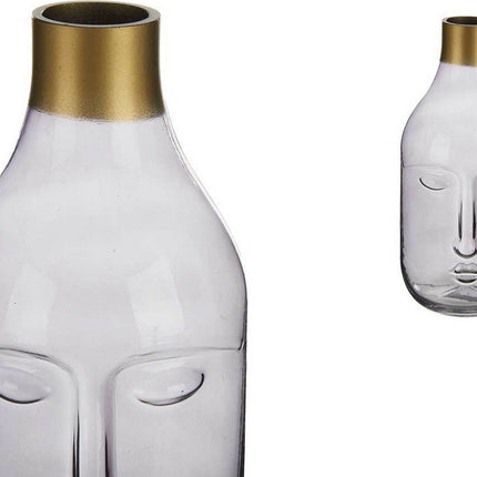 Giftdecor Bloemenvaas Crystal Face - luxe deco glas - grijs transparant - 11 x 24 cm - gouden top