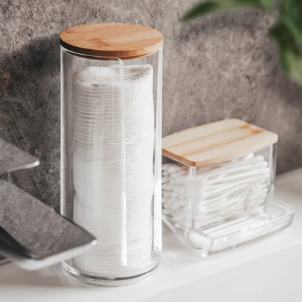 FiveÂ® Wattenschijfjes dispenser bamboe deksel - Wattenschijfjes - Met deksel