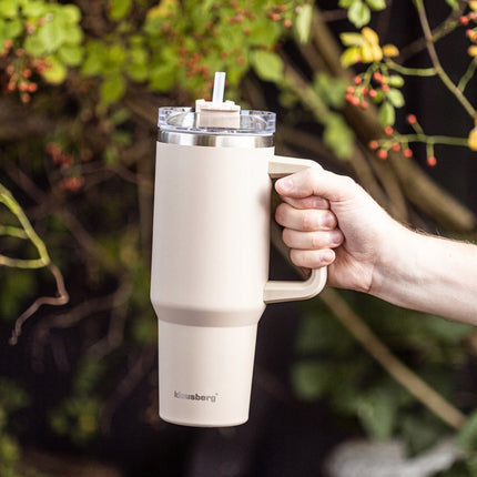Klausberg KB-7944 Thermische Beker - 1100 ml - Lichtbeige - Dubbelwandige Vacuum Isolatie - Met Handvat en Sluitdop - Thermosbeker - Warmhoudbeker