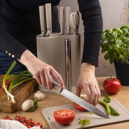 Klausberg KB-7978 8 Delig Keukenset - Messenset met Snijplank en Papierrolhouder - Beige Roestvrij Staal