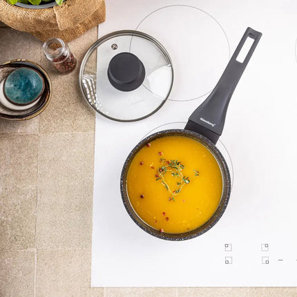 Klausberg KB-7986 Marmeren Steelpan 16 cm met Glazen Deksel – Anti-aanbak, Inductiegeschikt, 1.2 Liter