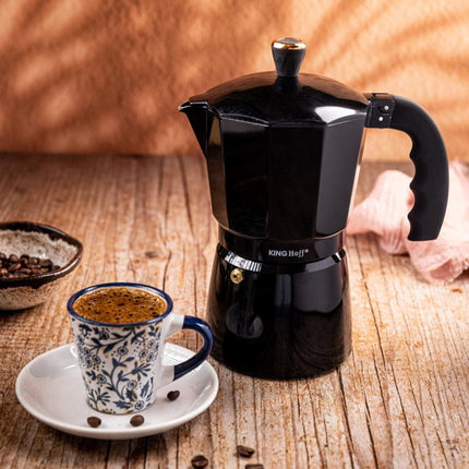 Kinghoff Aluminium Espressokoffiezetapparaat KH-1883 – 6 Kopjes – Zwart – Geschikt voor Inductie - Percolator - 300ml