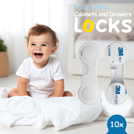 SIPO Meubelbeveiliging Set 10-delig - Kinderveiligheidsslot voor Kasten en Laden - Zelfklevend Wit ABS Plastic - Deur veiligheidsslot