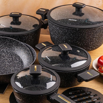 Klausberg KB-7968 Pannenset | 12-Delig | Marmer Anti-aanbaklaag | Inclusief Wok Pan | Geschikt voor Inductie | Pannen set | Glazen dekels