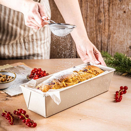 KINGHoff Bakvorm 31 cm - Fruitcakevorm voor Cake en Brood - Koolstofstaal met Anti-Aanbak Laag - Ovenbestendig tot 220°C - Beige Marmervorm KH-1972