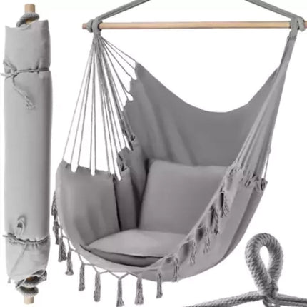 Hangstoel - grijs - Nu met 2 gratis kussens! - Geschikt voor binnen & buiten - Hang stoel - hangmat - 130 x 100 x 90 cm - Max 150KG