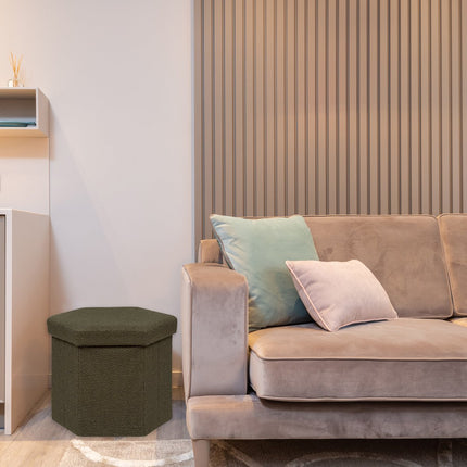 Atmosphera Poef/krukje/Hocker Jako - Opvouwbaar/Opslag box 60L - Olijfgroen - D40 x H38 cm - MDF/polyester