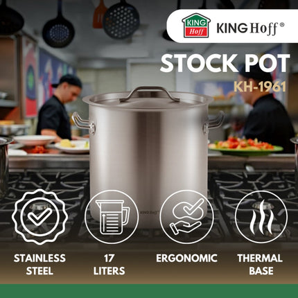 Kinghoff Kookpan 17 liter - Ø28cm - Geschikt voor alle Warmtebronnen (Incl. Inductie) - Soeppan - Stoompan - XXL - Grote pan