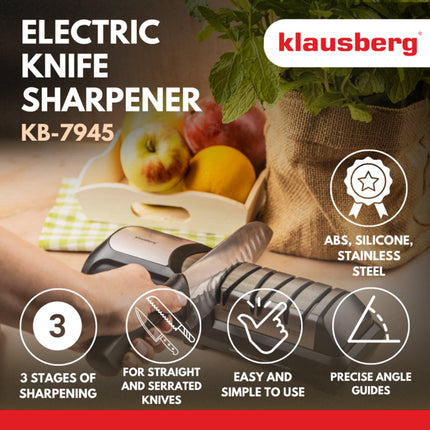 Klausberg Elektrisch Messenslijper - Diamant Slijpsteen - 3-Staps Slijpsysteem - Voor Keuken- en Sportmessen - KB-7945
