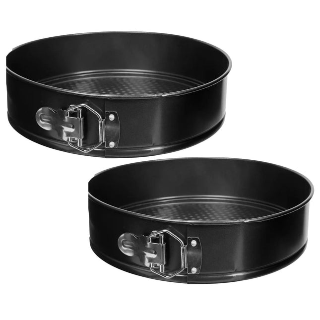 5five Taarten bakvorm/springvorm - 2x - metaal - zwart - 26 cm - rond - taarten bakken