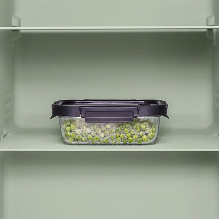 5Five Vershoudbakje met deksel - glas - luchtdicht - met clips - 23 x 18 x 8 cm - 1300 ml - zwart/transparant