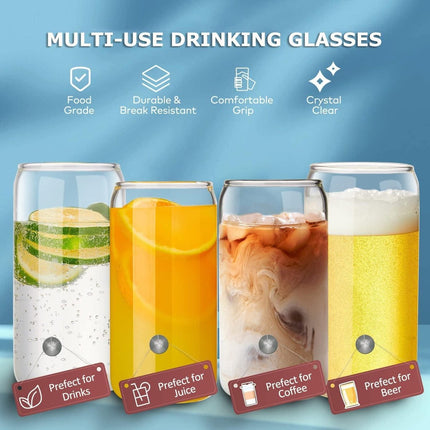 Drinkglazen met deksel en rietje set van 6 - Ideaal voor water, cocktail, whiskey, frisdrank - 500ml iced coffee glas - Blikvormige glazen bekers - Beer Can cocktailglazen Ice mold