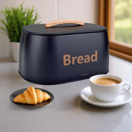 Kinghoff 1946 - Broodtrommel - houten handvat - metaal - zwart