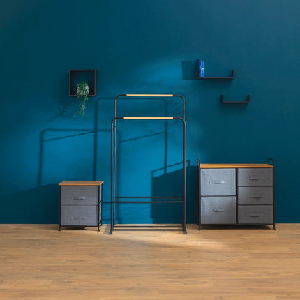 5Five Opbergmandkastje / nachtkastje - 2x manden - 45 x 30 x 51 cm - metaal/hout/stof - donkergrijs