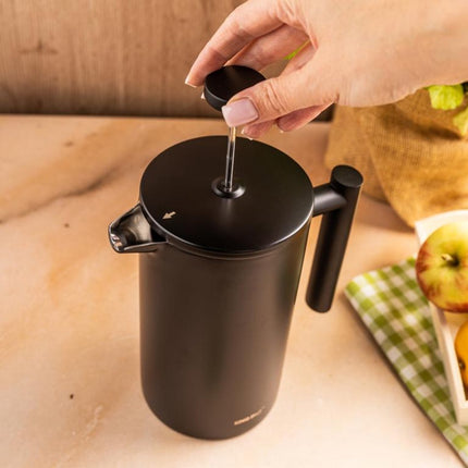 KINGHoff French Press 1 Liter – Mat Zwart – Dubbelwandig RVS – Luxe Koffie & Thee Zetter – KH-1996