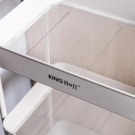 Kinghoff KH-1943 Mobiele 3-delige Stellingkar - Verrijdbare Opbergkar in Beige - Voor Keuken & Badkamer - Organizer op wieltjes - Bijzet meubel -