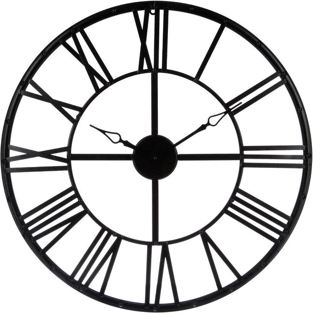 Grote Zwarte Metalen Klok - 70 cm - Wandklok - Romeinse cijfers - Industrieel - Retro - Klassiek