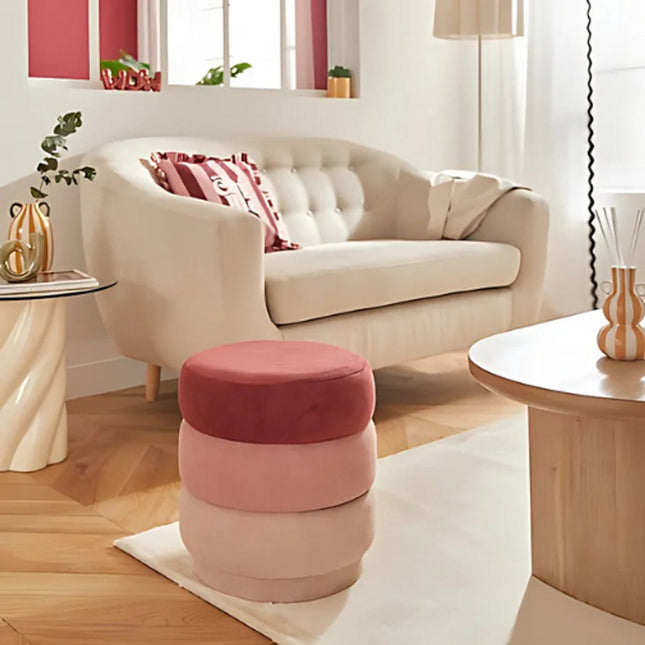 Atmosphera Sinan Velvet Poef - Ø38xH40cm - Roze
