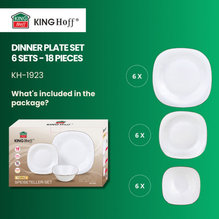 KingHoff Servies Set TOPAZ 18-delig - Wit Vierkant Bordenset met Gouden Rand - Servies voor 6 Personen - Geschikt voor de Vaatwasser