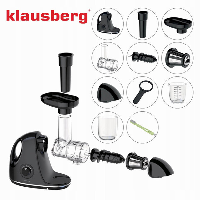 Klausberg Slow Juicer KB-7861 – 150W | Cold Press | Stille Juicer voor Groente, Fruit & Kruiden – BPA-vrij – Zwart - 700ml