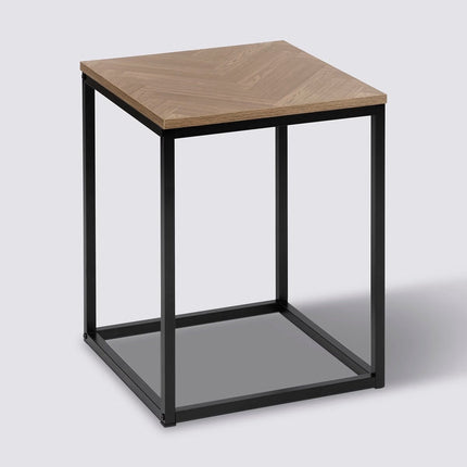 5Five Bijzettafeltje Chevron - hout/metaal - lichtbruin/zwart - D40 x H50 cm - koffie tafel