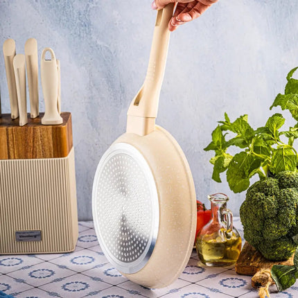 Klausberg KB-7989 Marmeren Koekenpan 24 cm – Crème, Anti-aanbak, Inductiegeschikt & Lichtgewicht