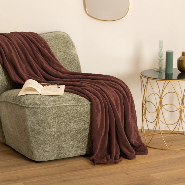 Atmosphera Plaid effen flanel fleece deken - 180x230 cm - Bruin