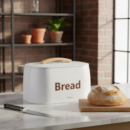 Kinghoff 1947 - Broodtrommel - houten handvat - metaal - Wit