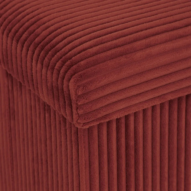 Hocker / Poef Essestial Ribcord - opvouwbaar - donkerrood - MDF/polyester - 38 x 38 cm - met opbergruimte - extra zitplaatsen