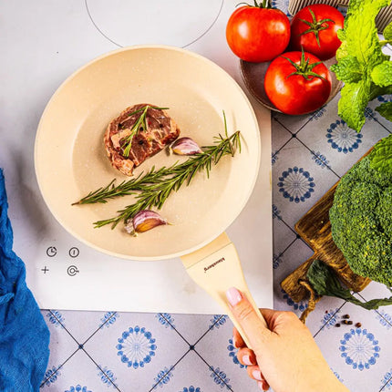 Klausberg KB-7989 Marmeren Koekenpan 24 cm – Crème, Anti-aanbak, Inductiegeschikt & Lichtgewicht