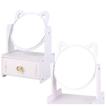 LUXE Opmaakspiegel met Lade - Wit Houten Dressingtafel Spiegel - 360° Draaibaar - Opbergsysteem voor Cosmetica en Sieraden - Make-Up Spiegel - Make-Up Organizer - Sieradenkist