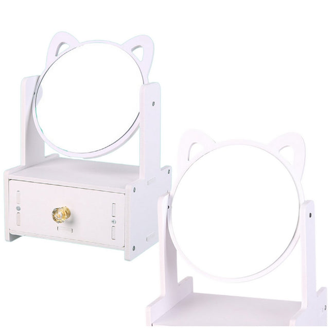 LUXE Opmaakspiegel met Lade - Wit Houten Dressingtafel Spiegel - 360° Draaibaar - Opbergsysteem voor Cosmetica en Sieraden - Make-Up Spiegel - Make-Up Organizer - Sieradenkist